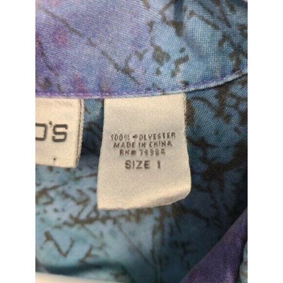 Chicos Womens Wearable Art Jacket Medium Yellow Blue Abstract Novelty Shacket - Picture 7 of 8